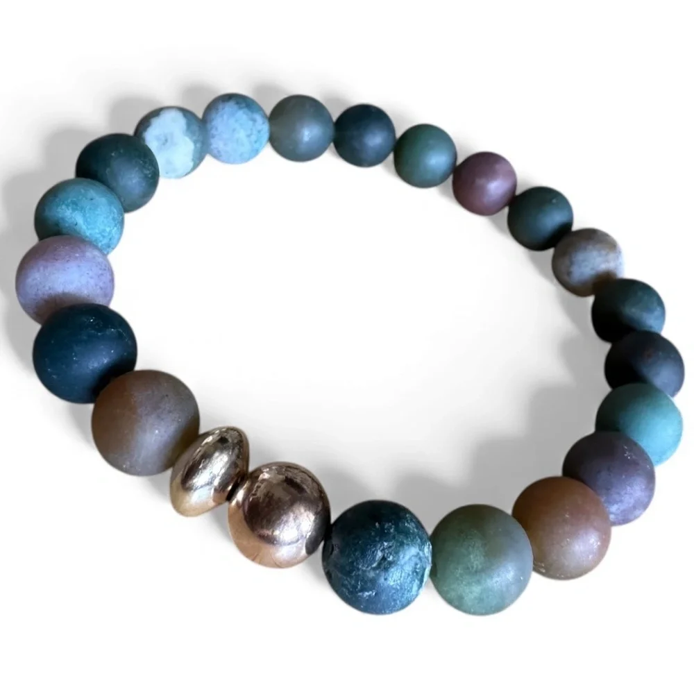 Matte Indian 8mm Agate Stretch Bracelet w/ 14k Gold & Rose Gold Spacers